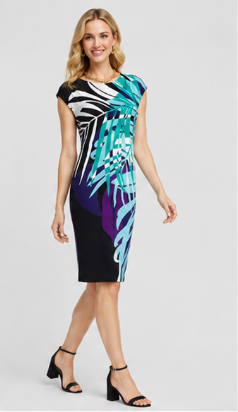 NEW CHICO'S SZ 2 TURQUOISE BLUE TRAVELERS TROPICAL NIGHTS COLUMN DRESS SZ US L